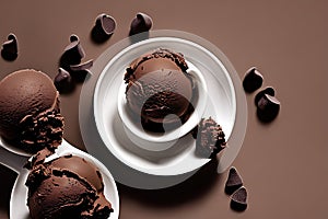 Delicious Chocolate ice cream balls isolated on Colorfull Background