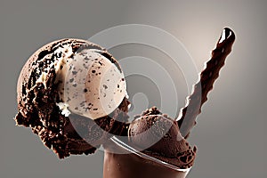 Delicious Chocolate ice cream balls isolated on Colorfull Background