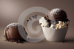 Delicious Chocolate ice cream balls isolated on Colorfull Background