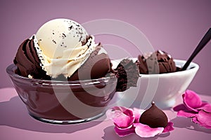 Delicious Chocolate ice cream balls isolated on Colorfull Background