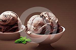 Delicious Chocolate ice cream balls isolated on Colorfull Background