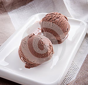 Delicious chocolate ice cream on a plate