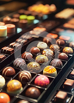 Delicious Chocolate Praline Assortment. Generative AI