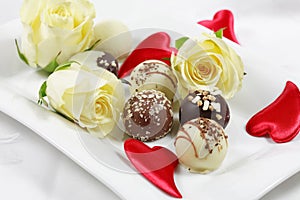 Delicious chocolate pralines with rose