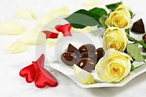 Delicious chocolate pralines with rose