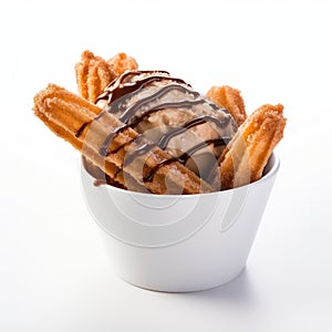 Delicious Churros Mini Ice Creams In A White Bowl