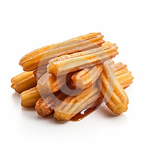 Delicious Churros With Syrup On White Background