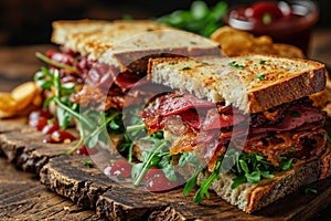 Delicious Classic BLT Sandwich on Wooden Board