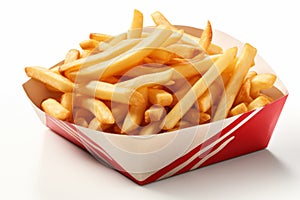 Delicious Classic French Fries Served in a Crispy Paper Packet, Isolated on a Clean White Background