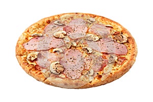 Delicious classic italian Pizza with bacon, mushrooms and cheese mozzarella