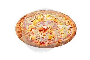 Delicious classic italian Pizza with bacon, pineapple and cheese mozzarella