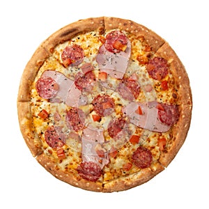 Delicious classic italian Pizza Pepperoni with sausages and cheese mozzarella