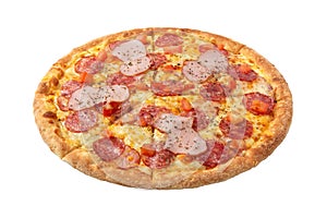 Delicious classic italian Pizza Pepperoni with sausages and cheese mozzarella