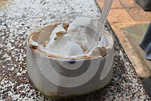 Delicious coconut Ice cream , food in Bangkok Thailand