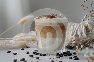 Delicious coffee drink with foam and chocolate shavings