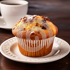 Delicious Coffee And Muffin On A Plate - Advertising Photo