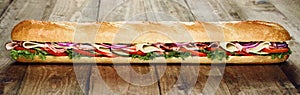 Delicious cold meat and salad French baguette