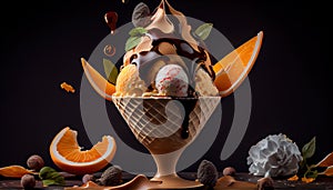 Delicious Colorful Gelato Cioccolato Ice Cream in Classic Retro or Vintage Style AI Generative