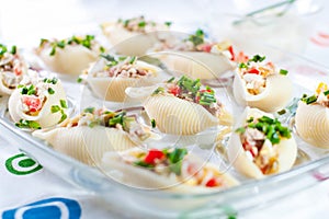 Delicious conchiglie pasta with tuna