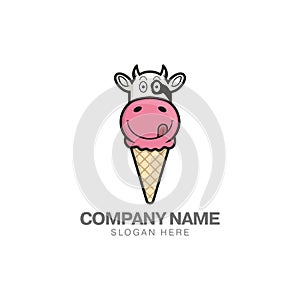 Delicious cow`s milk ice cream logo design template vector