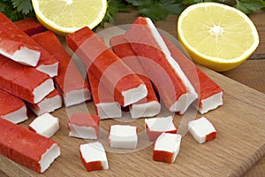 Delicious crab sticks prepared for eating