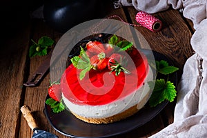 Delicious cream quark pie with strawberries