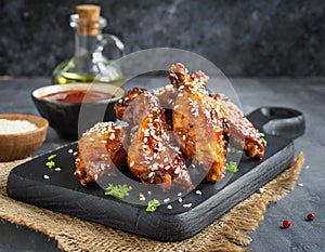 Delicious crispy BBQ chicken wings with sesame