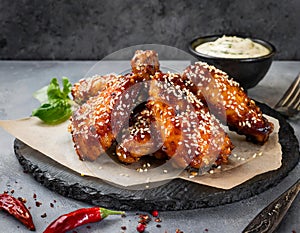 Delicious crispy BBQ chicken wings with sesame