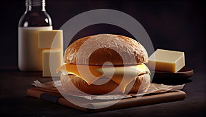 Delicious Crispy Cheese Burger on Foody Theme Background AI Generative