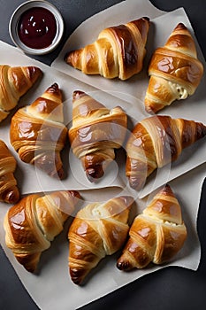 A delicious and crispy mini croissants, with cheese fillings, sauce, baked, bakery, bread, cake, food snapshots photo