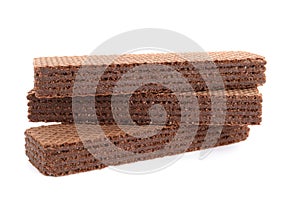 Delicious crispy wafers on white background