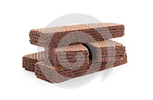 Delicious crispy wafers on white background