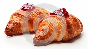 Delicious Croissant Bread With Cherry Jam - Closeup Steaming