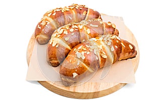 Delicious croissants with grated almonds.