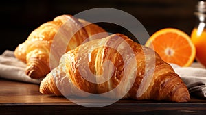 Delicious Croissants With Tangerine Jam - Closeup Bread Photography