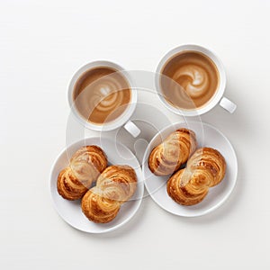 Delicious Croissants On A White Plate With Coffee Cup