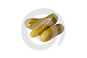 Delicious crunchy pickled cucumbers isolated. Gherkins on a white background