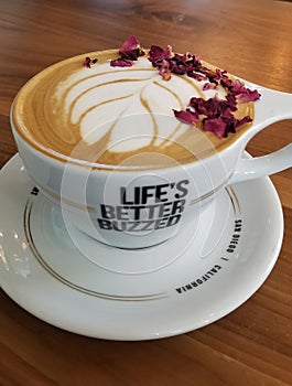 Caffe Latte with Rose Petals