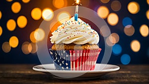 Delicious cupcake, American flag, holiday background sweet dessert event traditional