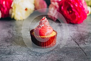 Delicious cupcakes. Cupcakes and confectionery attachments for cream