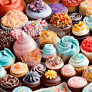 Delicious cupcakes with different toppings - ai generated image