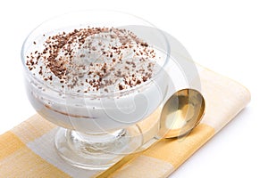 Delicious curd dessert with grated chocolate over