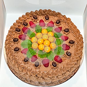 Delicious decorated chocolate cake