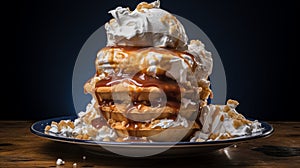 Delicious Delight: A Tower of Fluffy Whipped Cream on a Slice of Blissful Indulgence - AI Generative