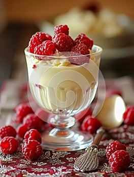 delicious dessert of milk, cream and red berries creado con inteligencia artificial+ photo