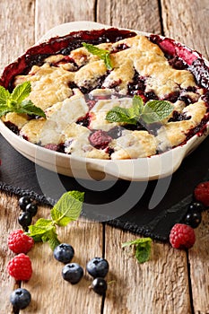 Delicious dessert: a sweet cobbler of raspberries, currants and