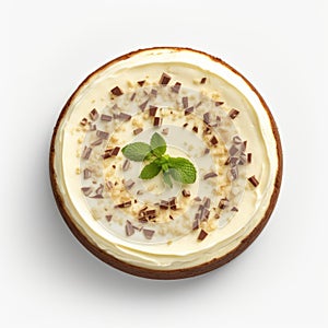 Delicious Dhl Cheesecake With Cinnamon Ice Cream And Mint Leaves