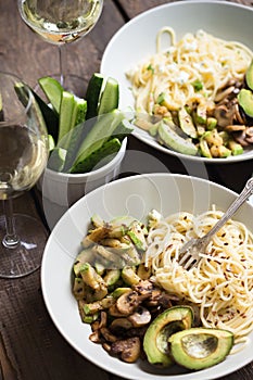 Delicious dinner - pasta with white wine