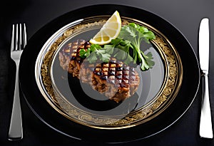 Delicious dish Cig Kofte with lemon lettuce and parsley served on a plate transparent background