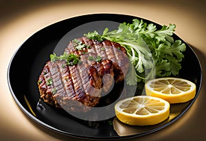 Delicious dish Cig Kofte with lemon lettuce and parsley served on a plate transparent background